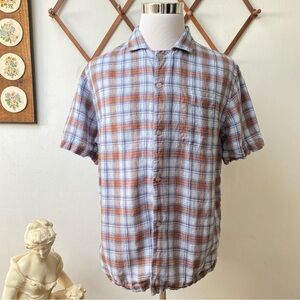 Jos A Bank Linen Plaid Button Up Shirt